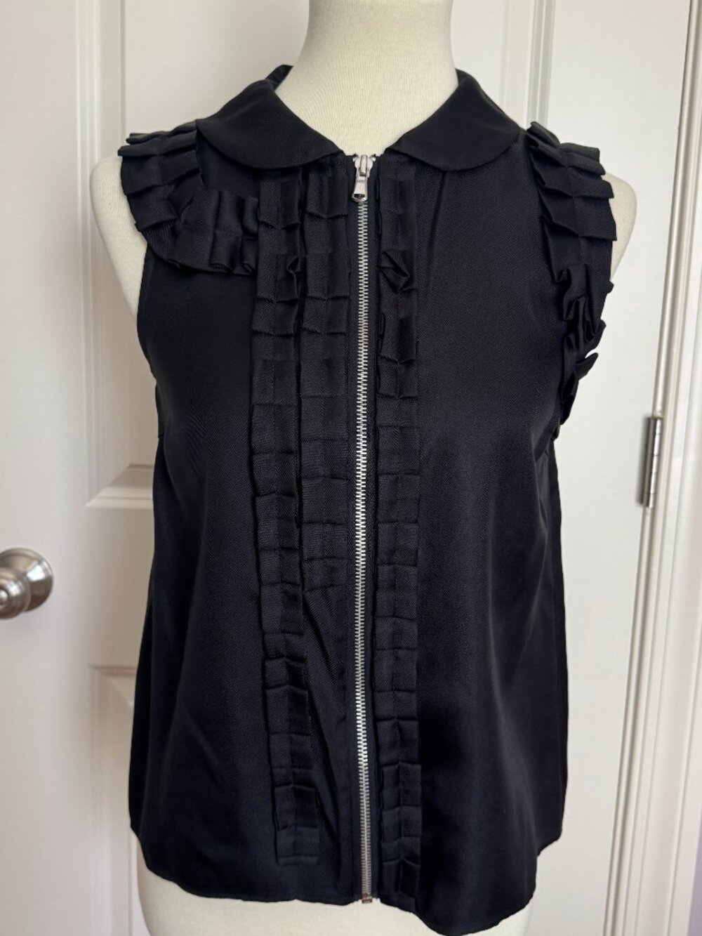 Marc by Marc Jacobs Black Silk Ruffle Zip-Front Top Sz XS